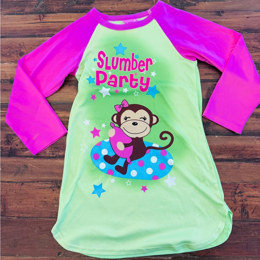 Playful Monkey Nightgown - Pink and Green
